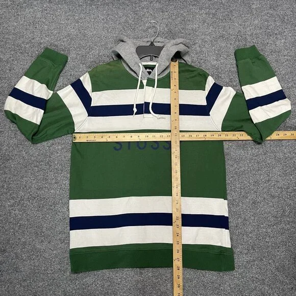 Stussy Green Striped Rugby Hoodie Shirt Medium - Picture 7 of 10